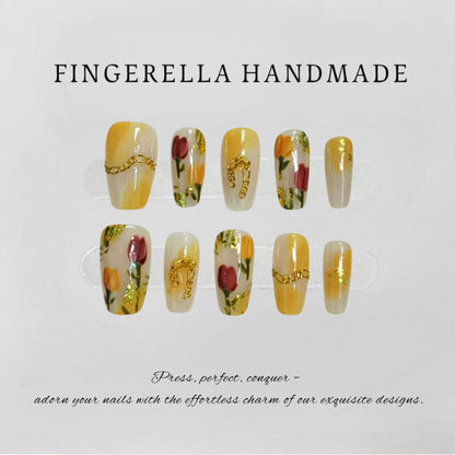 Floral Radiance Delight | Handmade Press-On Nails