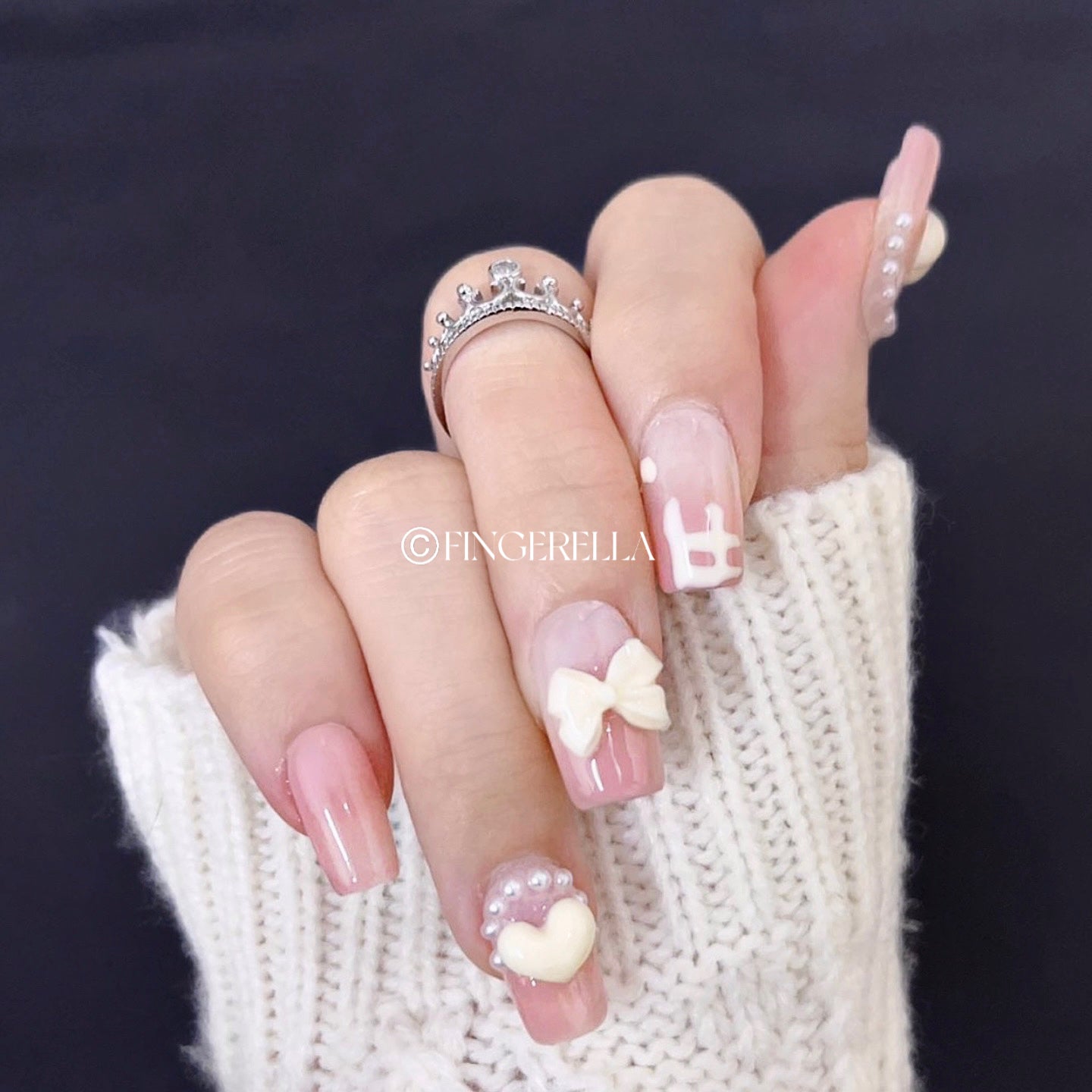 Cotton Candy Love Ribbons | Handmade Press-On Nails