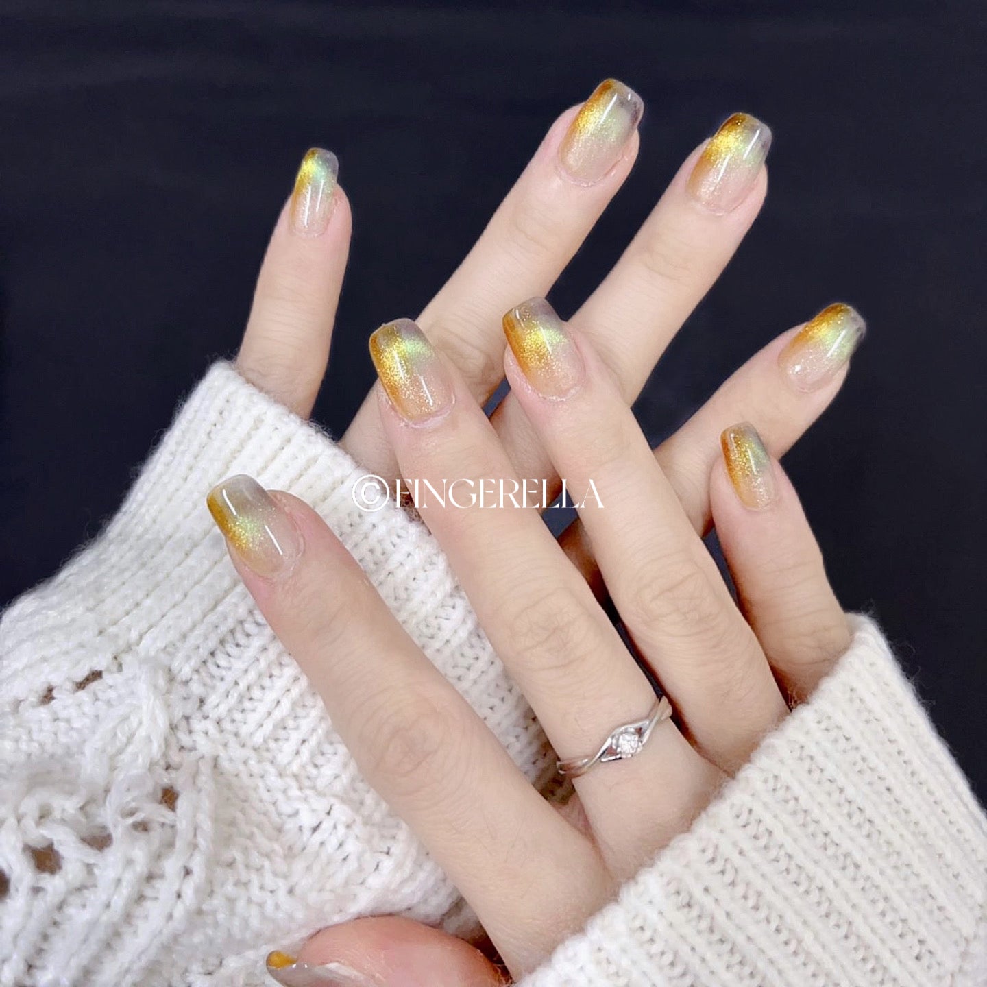 Golden Cat Eyes | Handmade Press-On Nails