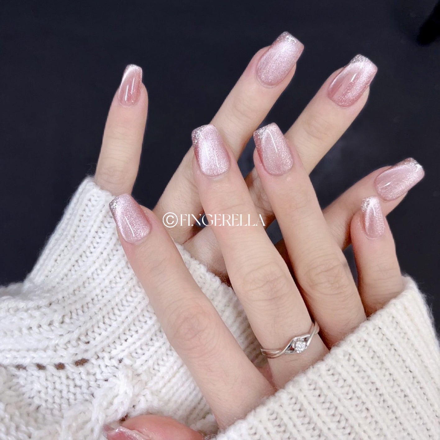 Natural Cat Eye (Pink) | Handmade Press-On Nails