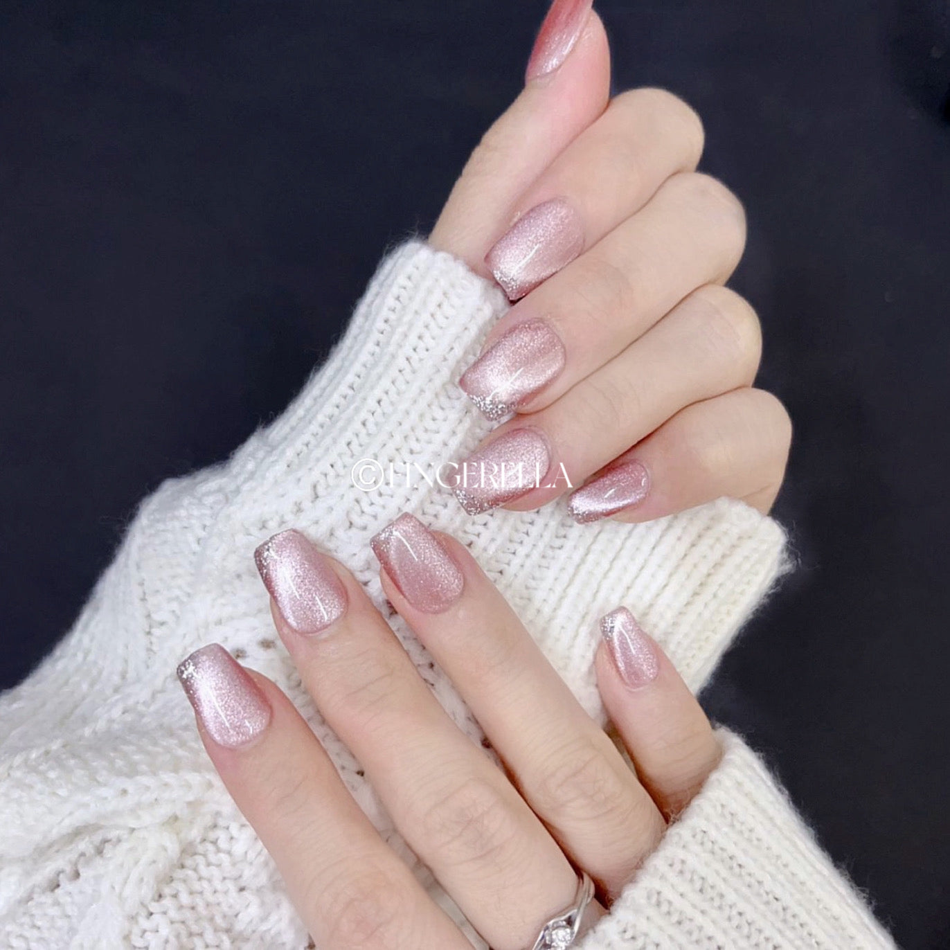 Natural Cat Eye (Pink) | Handmade Press-On Nails