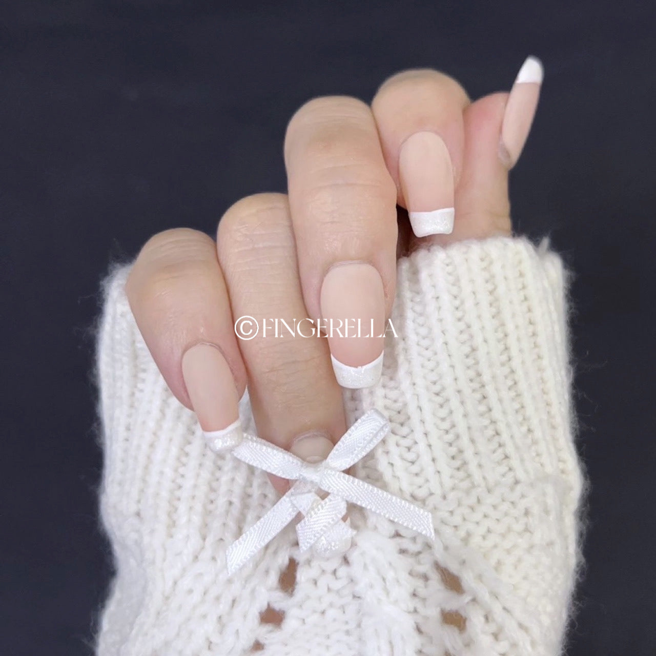 Ribbon Blanc Elegance | Handmade Press-On Nails