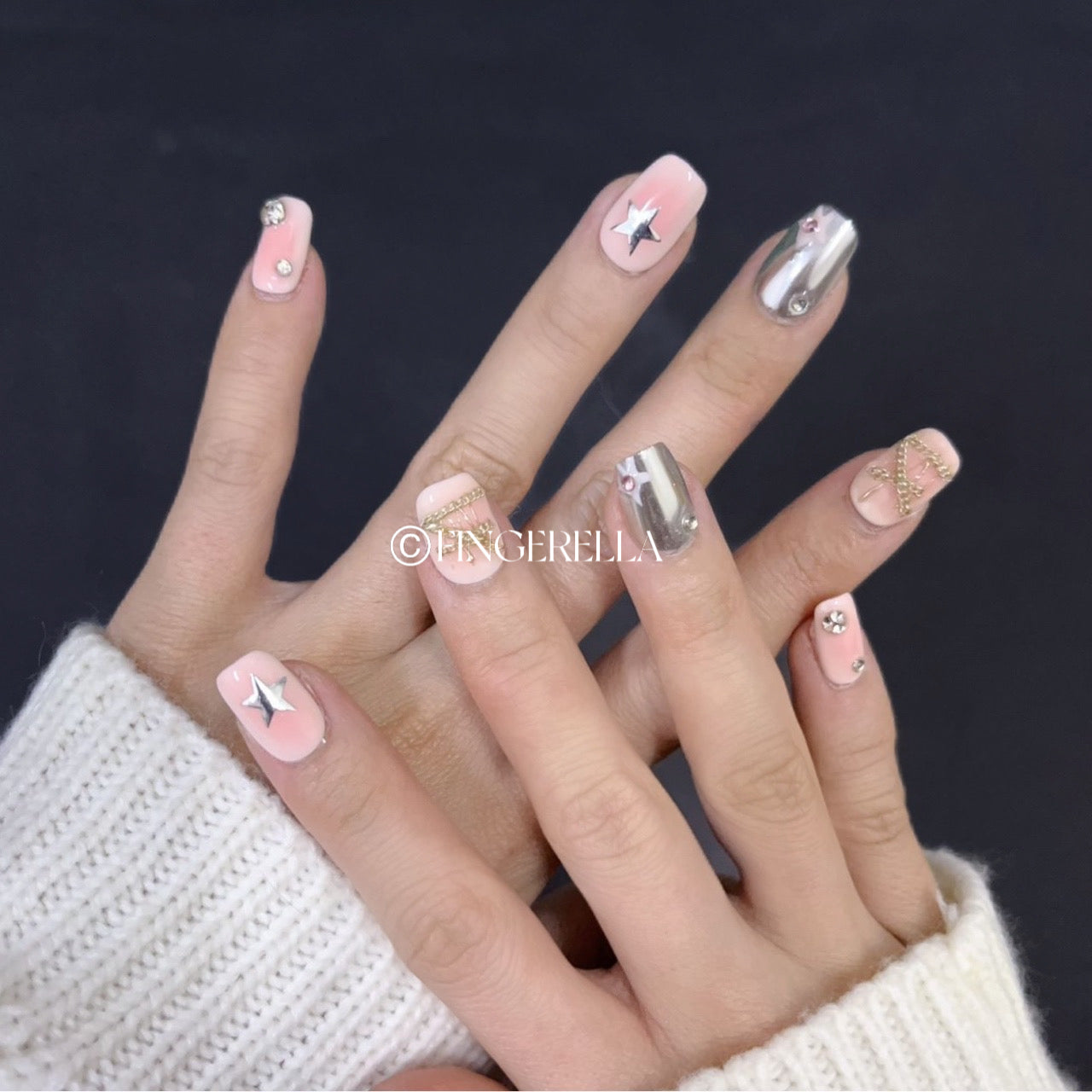 Starry Blush Twilight Nails | Handmade Press-On Nails